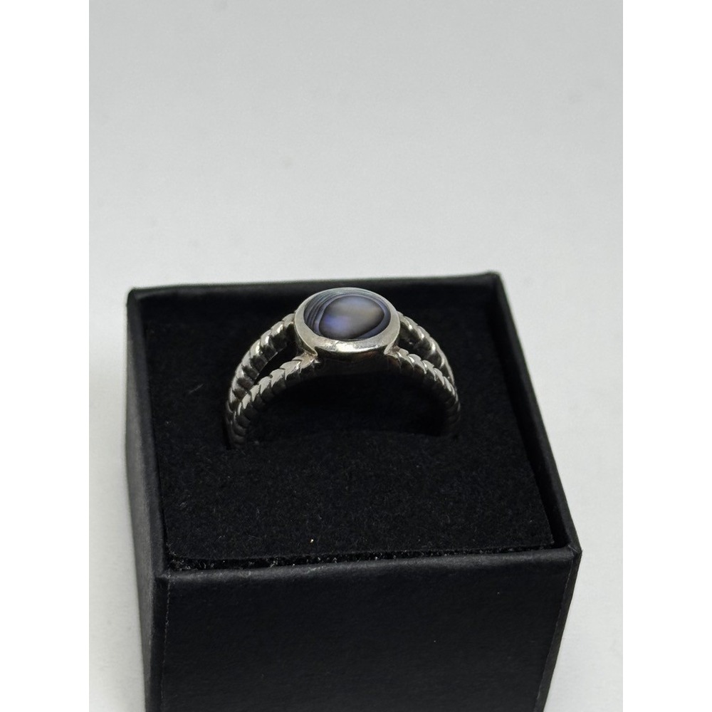 Sterling Silver Abalone Shell Split Shank Ring Size 8.75 Braided Band 925 - Picture 4 of 11